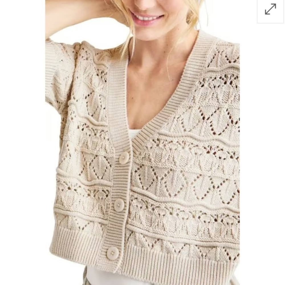 Splendid Braydon Cropped Pointelle Knit Cardigan, Size XS